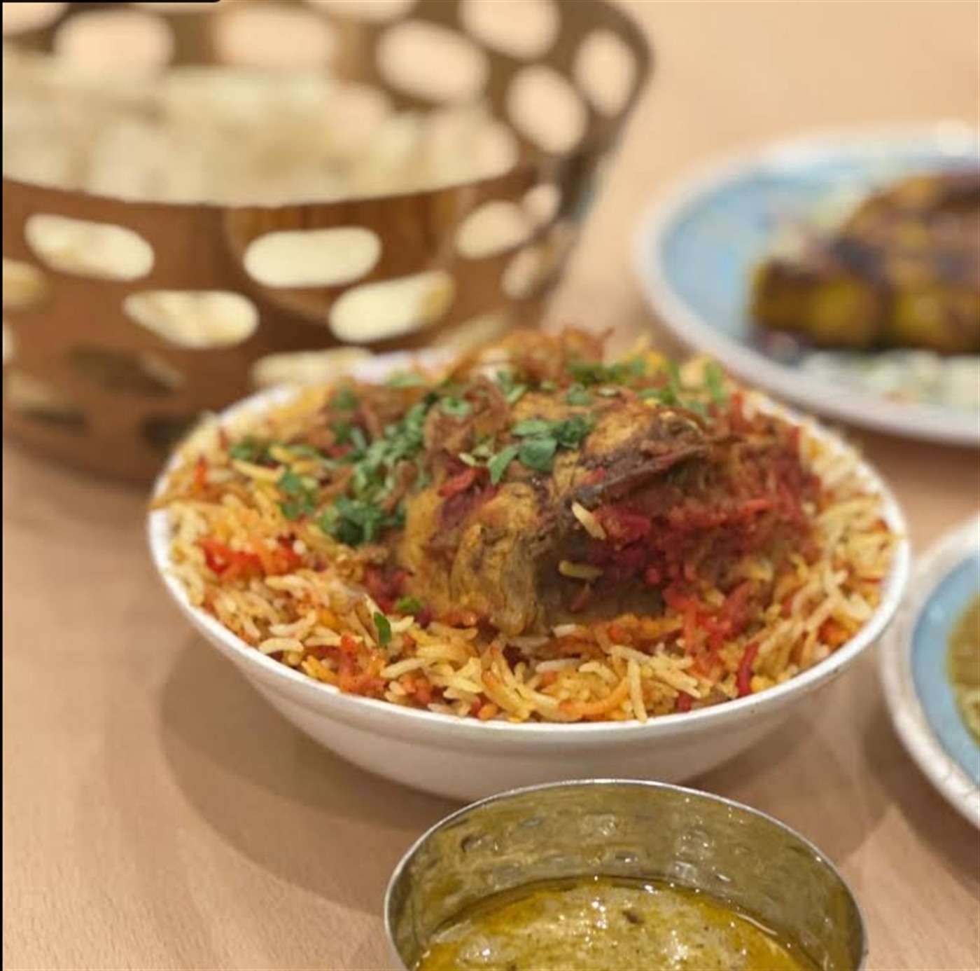 Zafrani biryani with saffron rice and slow-cooked meat